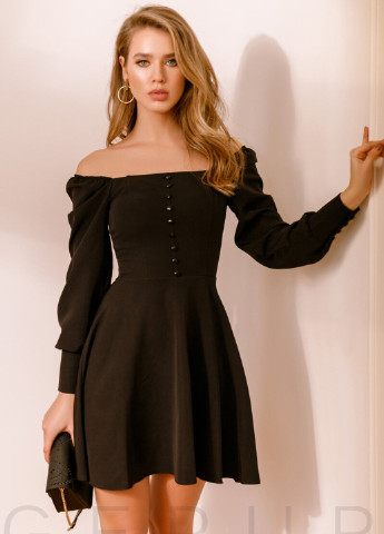 Черное кэжуал женственное расклешенное платье Gepur однотонное