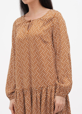 Коричневое кэжуал платье а-силуэт Re.draft с геометрическим узором