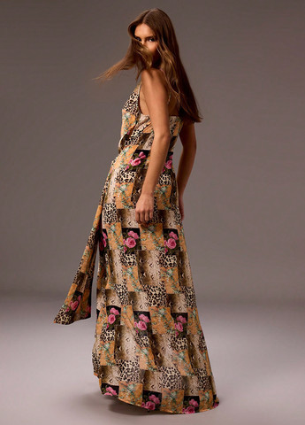 Бежева святковий, вечірня, кежуал сукня з відкритою спиною, а-силует SHEIN троянди