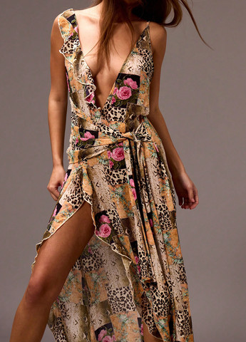 Бежева святковий, вечірня, кежуал сукня з відкритою спиною, а-силует SHEIN троянди