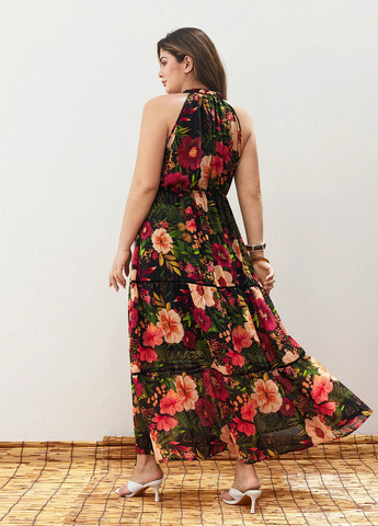 Комбинированное кэжуал платье а-силуэт SHEIN с цветочным принтом