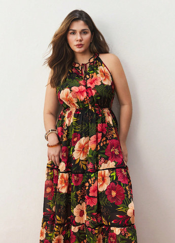 Комбинированное кэжуал платье а-силуэт SHEIN с цветочным принтом