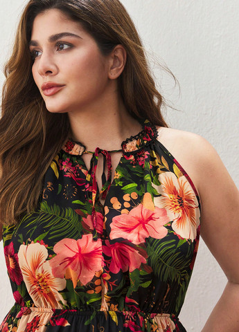 Комбинированное кэжуал платье а-силуэт SHEIN с цветочным принтом