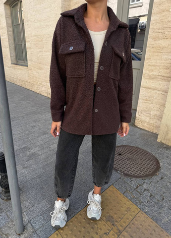 Коричневая кэжуал рубашка однотонная No Brand