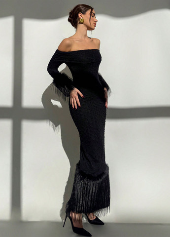 Чорна вечірня сукня годе, з відкритими плечима SHEIN однотонна