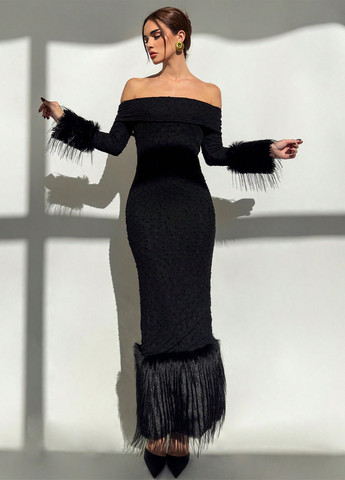 Чорна вечірня сукня годе, з відкритими плечима SHEIN однотонна