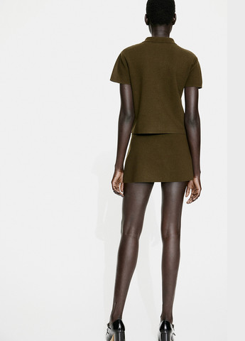 Оливковая (хаки) кэжуал однотонная юбка H&M а-силуэта (трапеция)