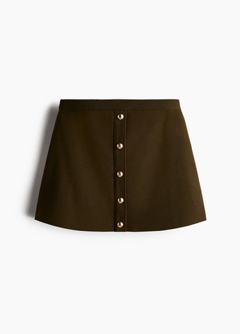 Оливковая (хаки) кэжуал однотонная юбка H&M а-силуэта (трапеция)