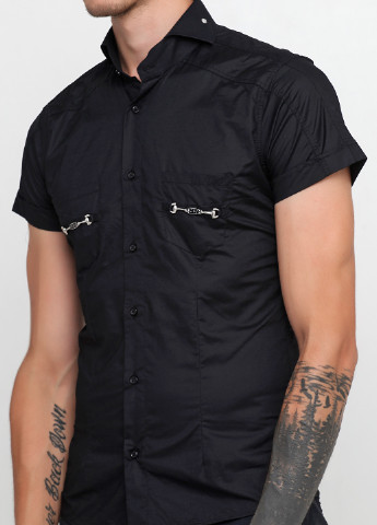 Черная кэжуал рубашка однотонная Cipo & Baxx с коротким рукавом