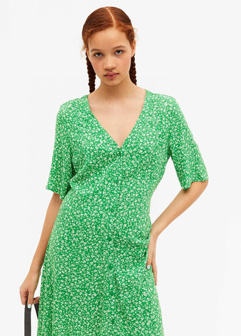 Зеленое кэжуал платье а-силуэт Monki с цветочным принтом