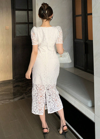 Молочна вечірня, кежуал сукня силуетна, кльош SHEIN однотонна