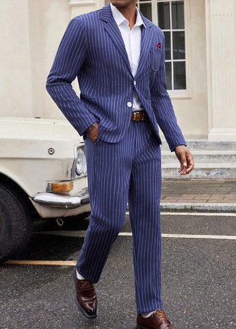 Темно-синій демісезонний костюм (піджак, штани) брючний SHEIN