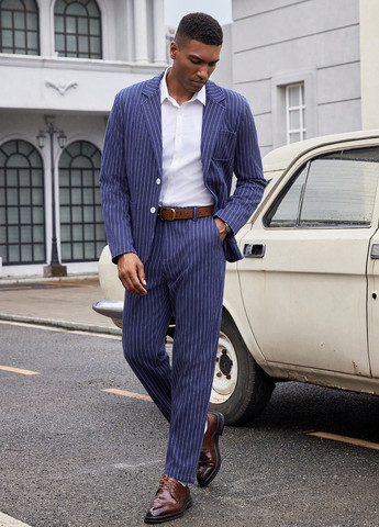 Темно-синій демісезонний костюм (піджак, штани) брючний SHEIN