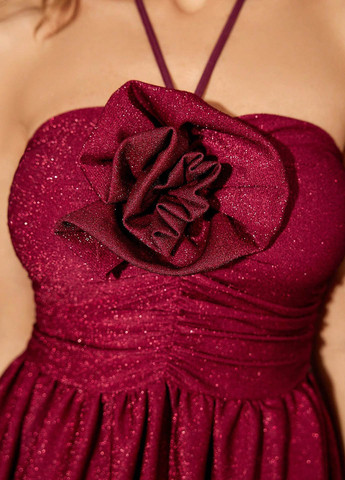 Темно-красное вечернее платье с открытой спиной, с открытыми плечами, клеш SHEIN однотонное