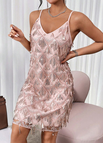 Светло-розовое праздничный платье платье-комбинация SHEIN однотонное