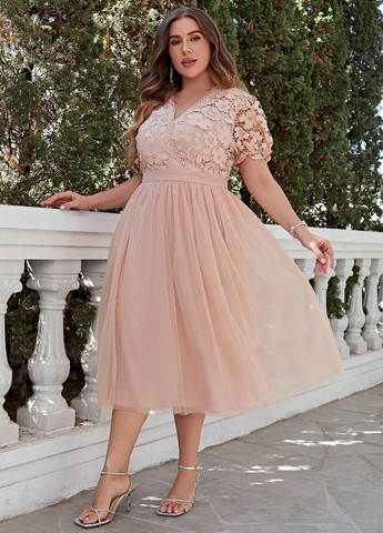 Персиковое праздничный платье с пышной юбкой SHEIN однотонное