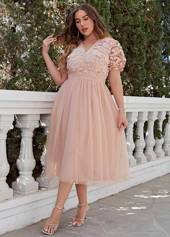 Персиковое праздничный платье с пышной юбкой SHEIN однотонное