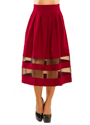 Бордовая кэжуал однотонная юбка Lady Style клешированная