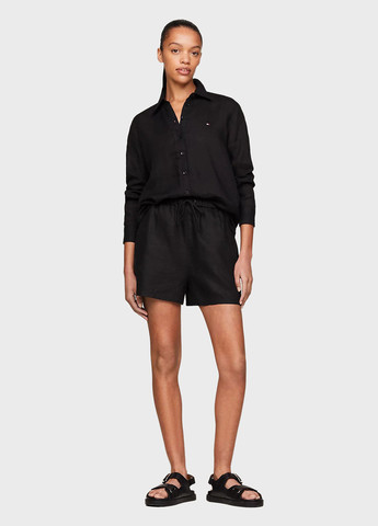 Черная кэжуал рубашка однотонная Tommy Hilfiger