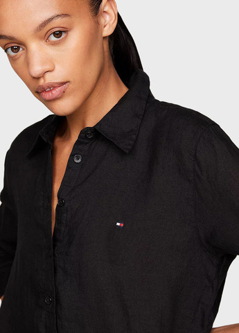 Черная кэжуал рубашка однотонная Tommy Hilfiger