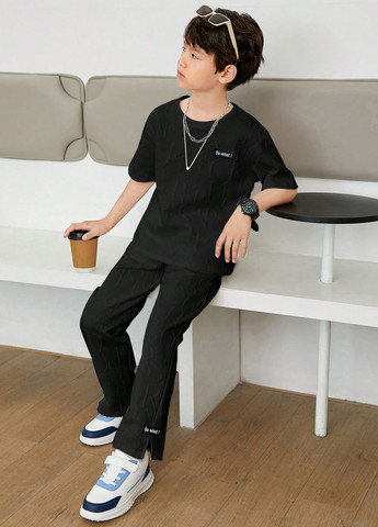 Чорний літній костюм (футболка, штани) брючний SHEIN