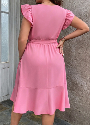 Светло-розовое кэжуал платье на запах SHEIN однотонное