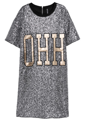 Серебряное коктейльное платье платье-футболка H&M с надписью