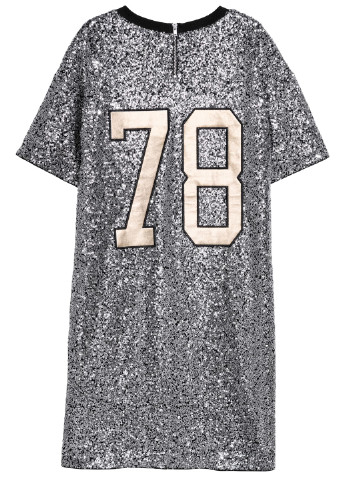 Серебряное коктейльное платье платье-футболка H&M с надписью