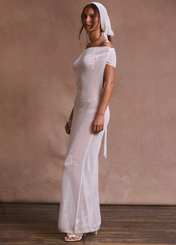 Білий пляжна комплект (сукня, хустка) з відкритими плечима, з відкритою спиною SHEIN однотонна