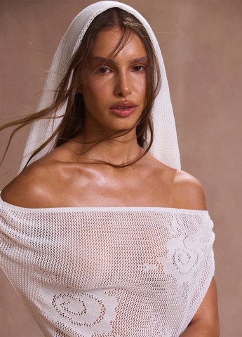 Білий пляжна комплект (сукня, хустка) з відкритими плечима, з відкритою спиною SHEIN однотонна