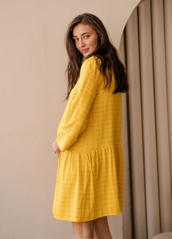 Жовтий плаття для вагітних з секретом для годування для годуючих мам у сорочковому стилі жовте To Be в клітинку