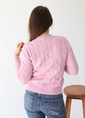 Розовый демисезонный свитер женский розовый прямой с косами JEANSclub Прямая