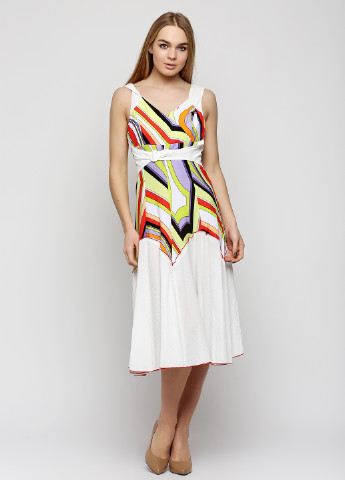 Білий кежуал плаття, сукня Алеся з абстрактним візерунком