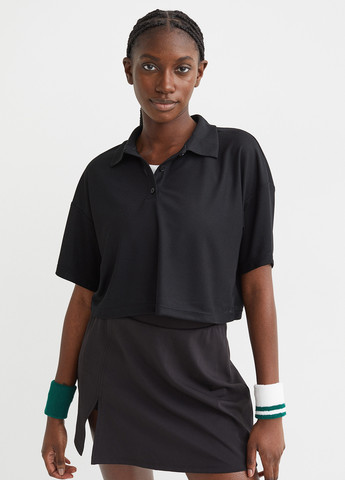 Женская черная футболка поло H&M однотонная