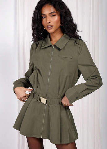 Оливковое (хаки) кэжуал платье SHEIN однотонное