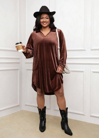 Коричнева кежуал сукня оверсайз SHEIN однотонна