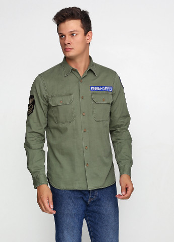 Зеленая кэжуал рубашка с логотипом Ralph Lauren с длинным рукавом
