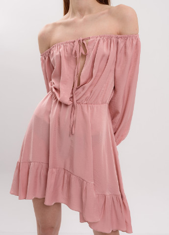 Розовое коктейльное воздушное легкое платье Hand Made однотонное