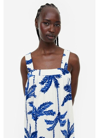 Молочное кэжуал платье с открытой спиной H&M с рисунком