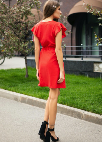 Красное кэжуал хлопковое красное платье на запах SL.IRA