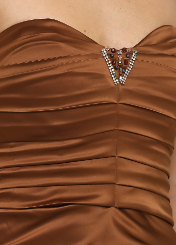 Светло-коричневое коктейльное платье бандо ON-Line однотонное