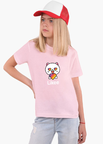 Рожева демісезонна футболка дитяча лайк котик (likee cat) (9224-1036) MobiPrint