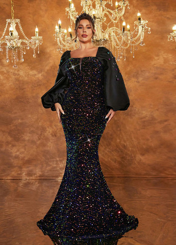 Черное вечернее платье годе SHEIN однотонное