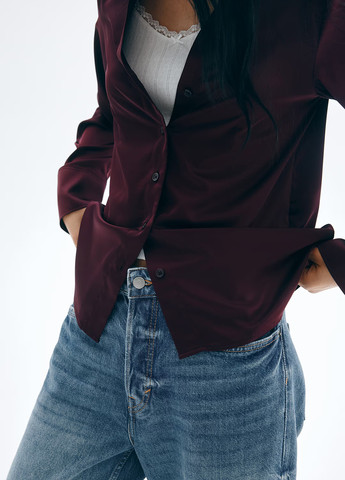 Бордовая кэжуал рубашка однотонная H&M