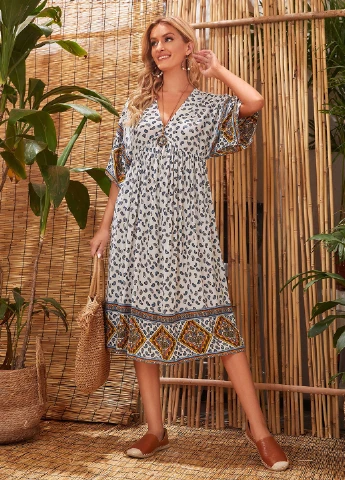 Комбинированное кэжуал платье а-силуэт SHEIN с рисунком