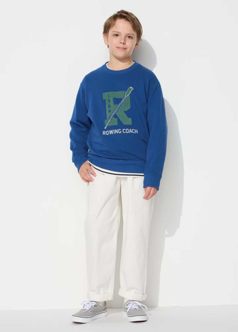 Синий свитшот Uniqlo надпись без декора (325746322)