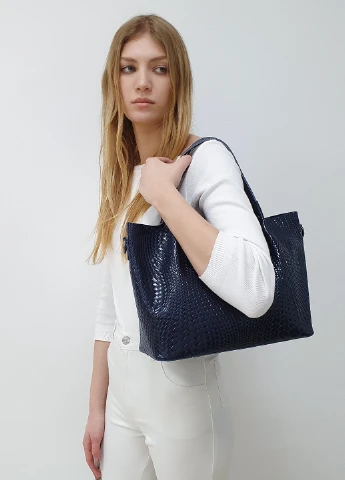 Модний жіночий велика повсякденна шкіряна сумка 8622 синя Fashion Сумка (226760529)