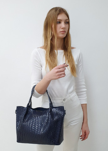 Модний жіночий велика повсякденна шкіряна сумка 8622 синя Fashion Сумка (226760529)