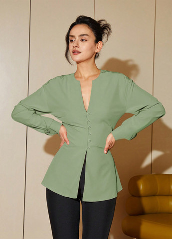 Серо-зелёная блуза SHEIN