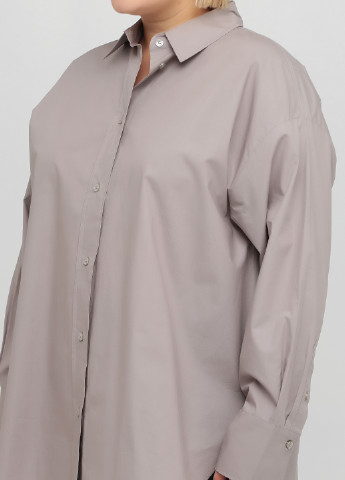 Сорочка H&M однотонна сіро-бежева кежуал бавовна